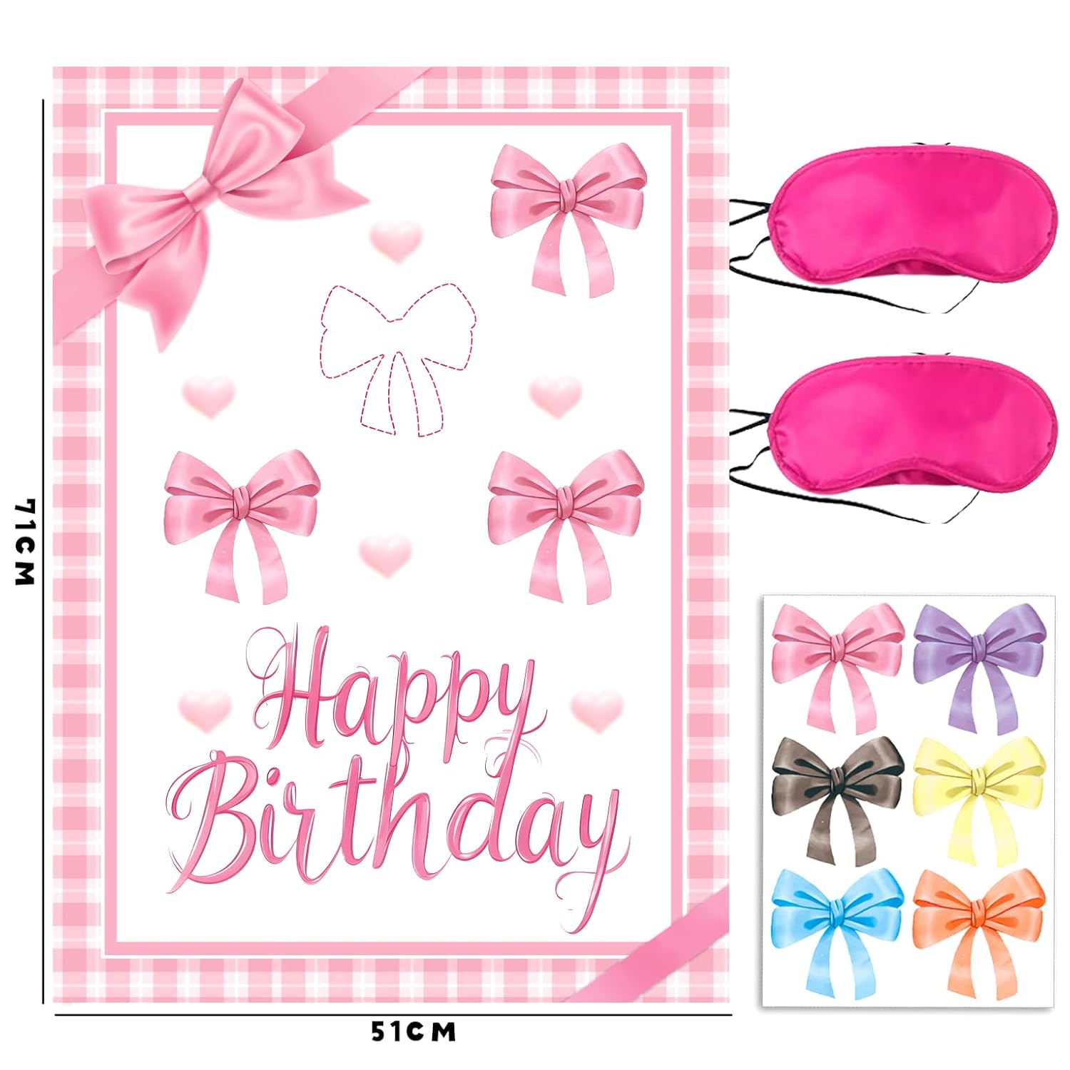 Bowknot Birthday Party Decoration,Holiday Party Decoration Set Cute Bowknot Stickers, Large Poster And 24 Bowknot Themed Birthday Gift Stickers (Pink)