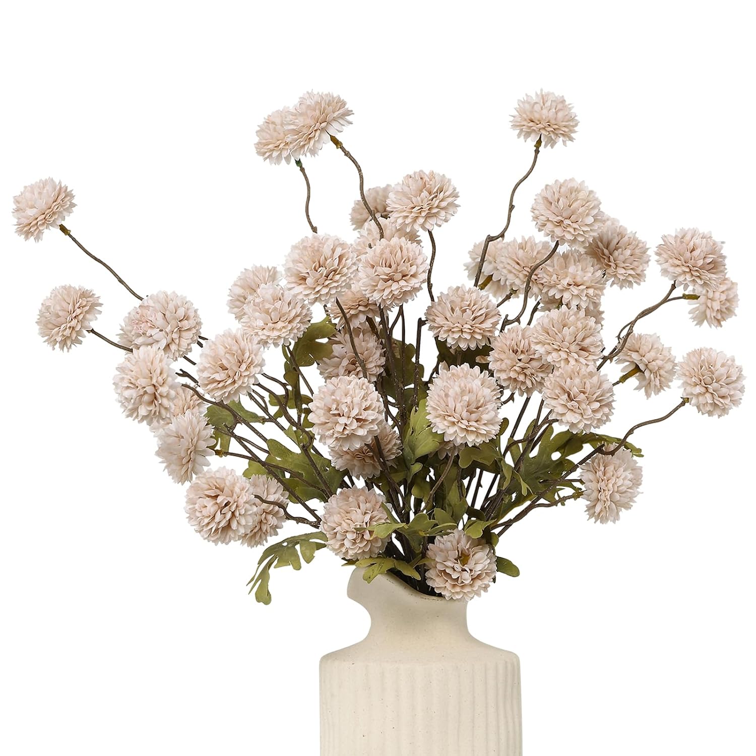 6Pcs Artificial Flowers Faux Silk Pompon Mum,Silk Small Mini Chrysanthemum Ball With Stems For Wedding Diy Champagne Arrangements Bouquets Centerpieces Home Decorations(Beige)