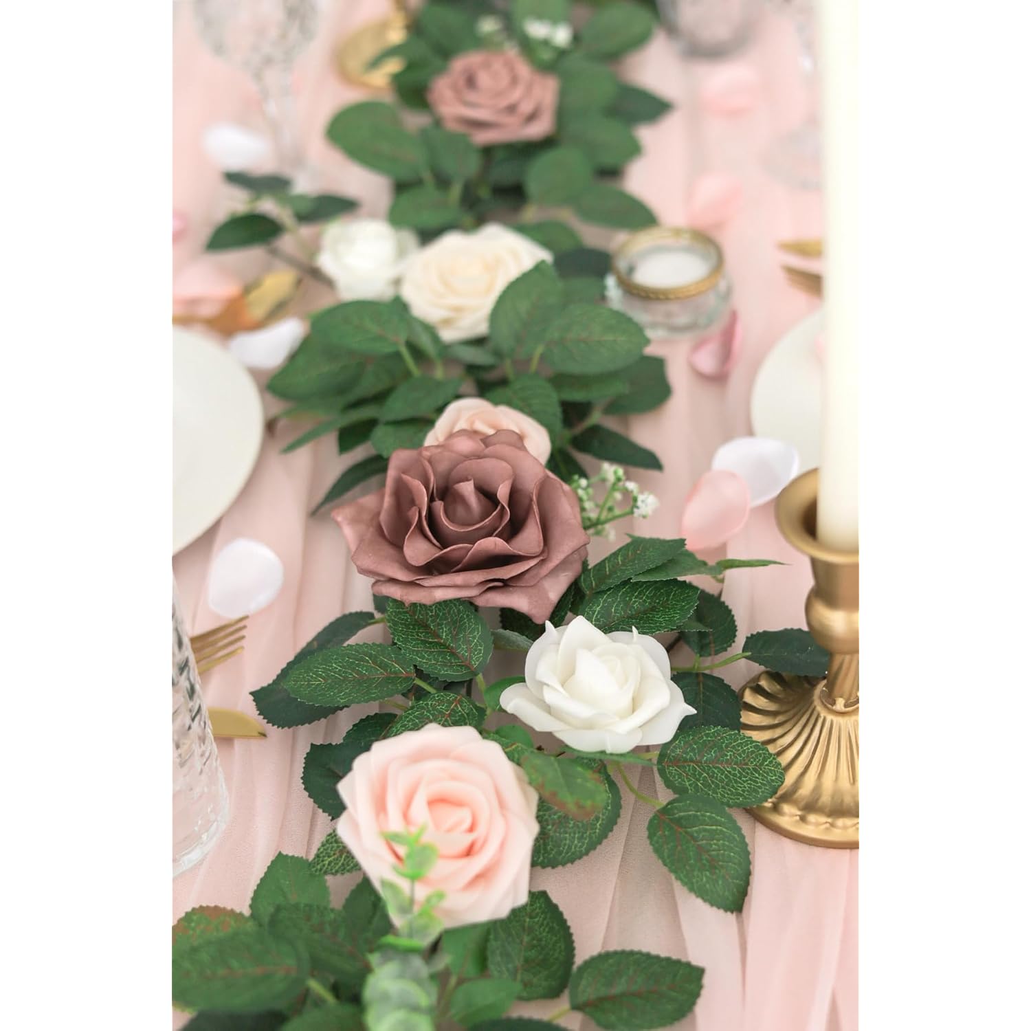 Artificial Rose Flower Garland Greenery Garland 5Ft For Wedding Ceremony Backdrop Arch Flowers Table Centerpieces Decorations, Garden Dusty Rose
