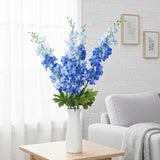 4Pcs Blue Delphinium Artificial Flowers, 34'' Fake Blue Flowers Artificial For Decoration Silk Flower Faux Long Stem Artificial Flowers For Tall Floor Vase Home Garden Wedding Arrangement Decor