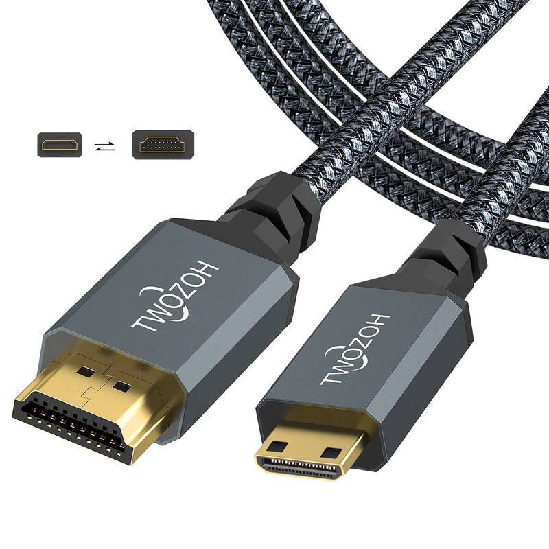 Mini Hdmi To Hdmi Cable 6.6Ft, High-Speed Hdmi To Mini Hdmi Braided Cord Suppo