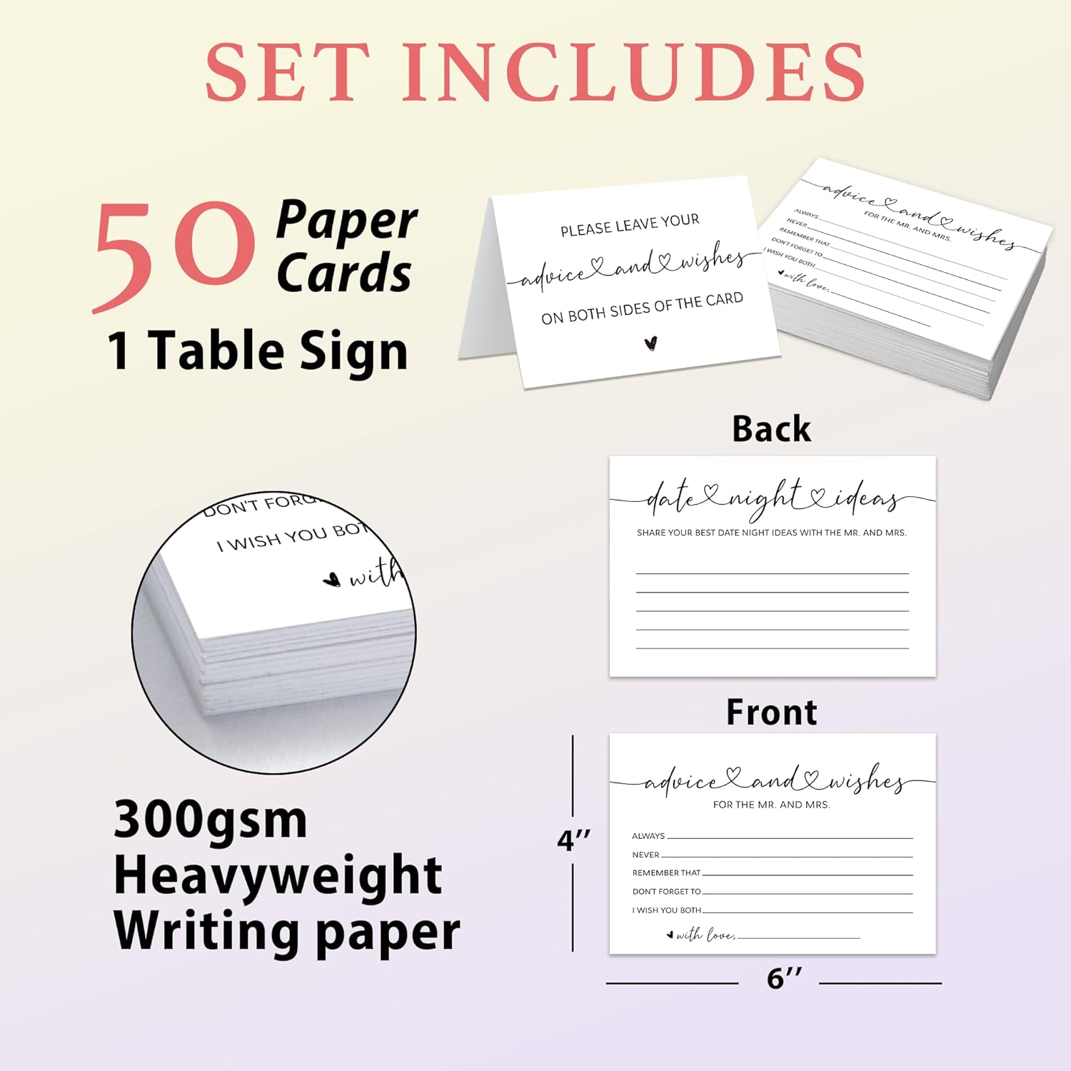 Minimalism Advice And Wishes For The Mr And Mrs - 50 Packs Wedding Advice Cards Bridal Shower Game Cards Reception Guest Book For Bride Groom Newlywed Engagement Party Decoration -A02