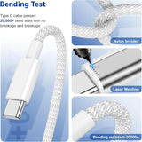 10FT 60W USB C to USB C Fast Charging Cable for iPhone MacBook & Samsung