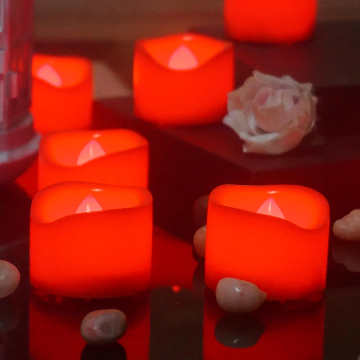CANDLE CHOICE Battery Operated Flameless Tea Lights Bright Flickering LED Tealight Votive Candles for Wedding Party Table Centerpieces Halloween Christmas Decoration Batteries Included 20 Pack Red
