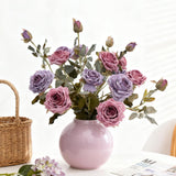 6 Pcs Faux Silk Roses Flowers Dried Artificial Roses Fake Roses Branches With Stems For Diy Bouquet Centerpieces Wedding Fillers Arrangements Shower Decorations(Dusty Purple+Dusty Pink)
