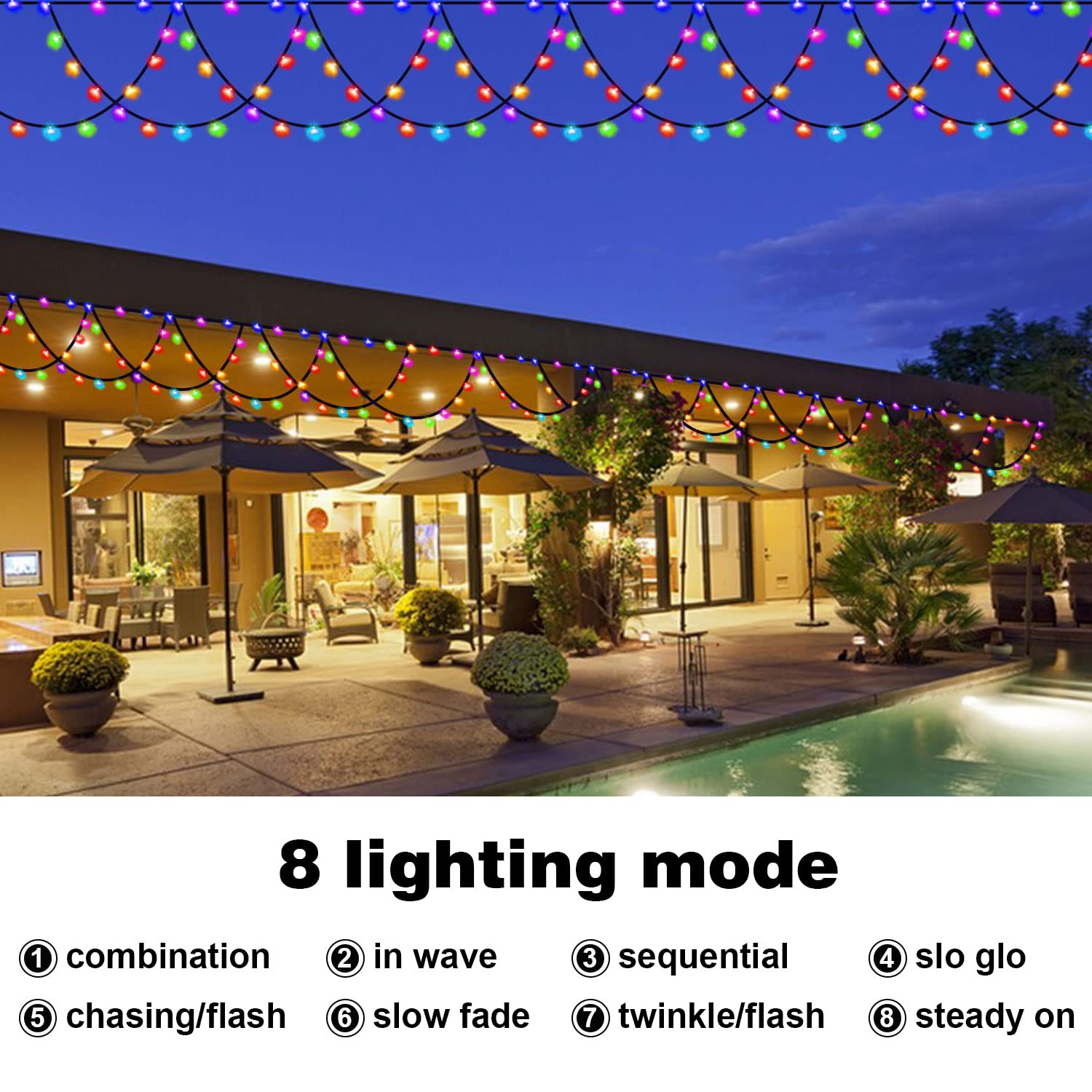 Christmas Decorations 380 Led Christmas Lights 8 Modes Half-Round Extenable String Lights For Xmas New Year Patio Yard I