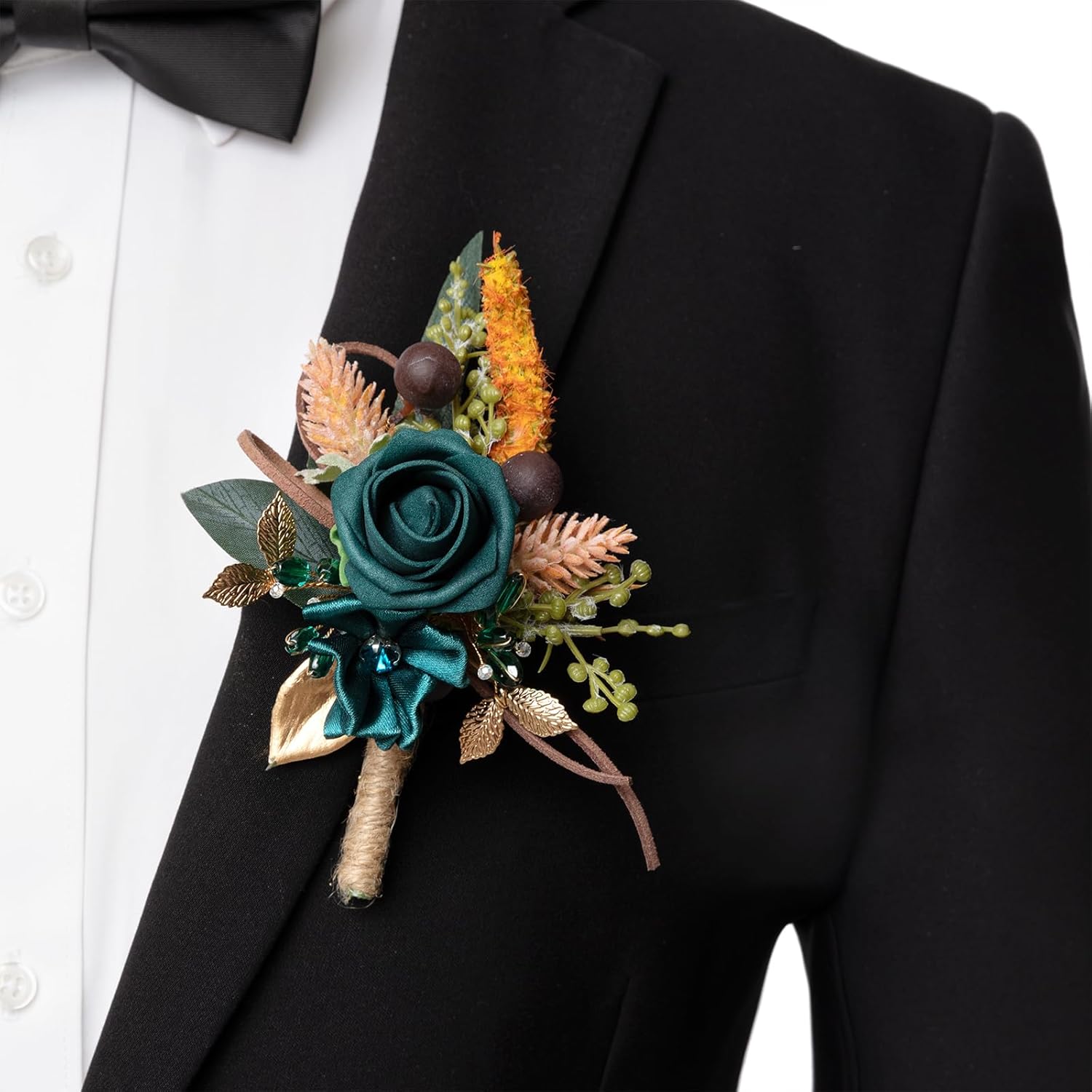 Single Boutonniere For Man Groom, Artificial Flowers For Wedding Decor/Prom/Homecoming/Graduation, Etc.Dark Teal Orange
