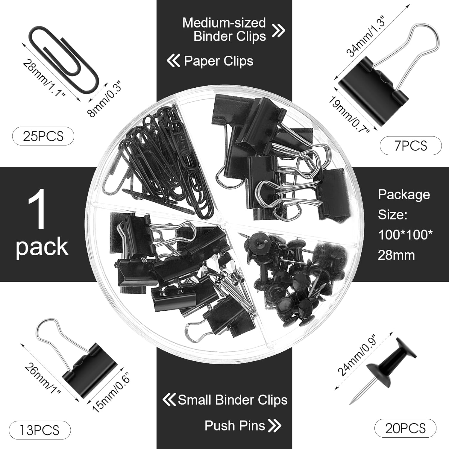 Operation Christmas 1560 Pcs Paper Clips And Binder Clips Assorted Sizes Large Medium Small Binder Clip, Paperclips For Operation Christmas Items Bulk Office Supplies(Black)