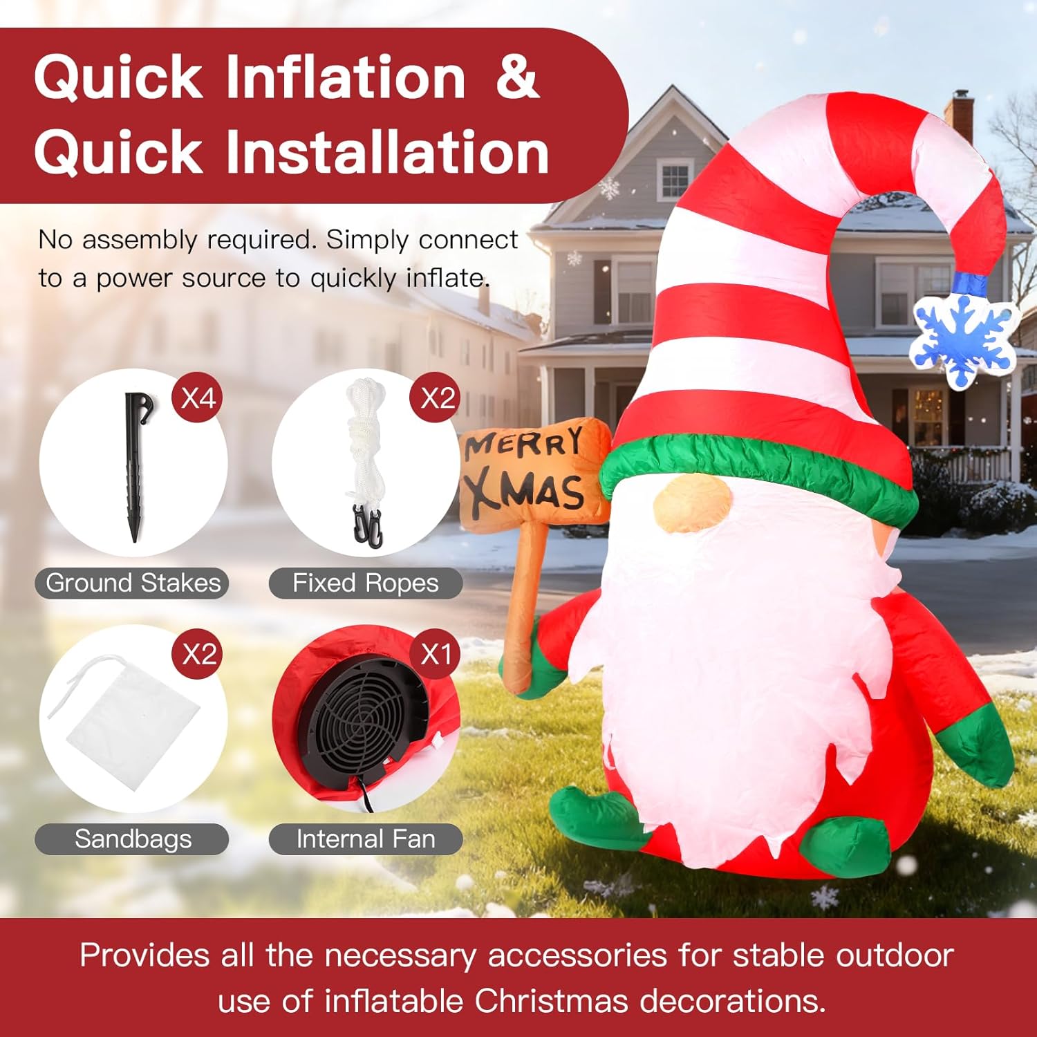 6 Ft Christmas Inflatables Decorations Outdoor?Blow Up Gnome Tumbler With Built-In Led Lights For Indoor Holiday Party Y
