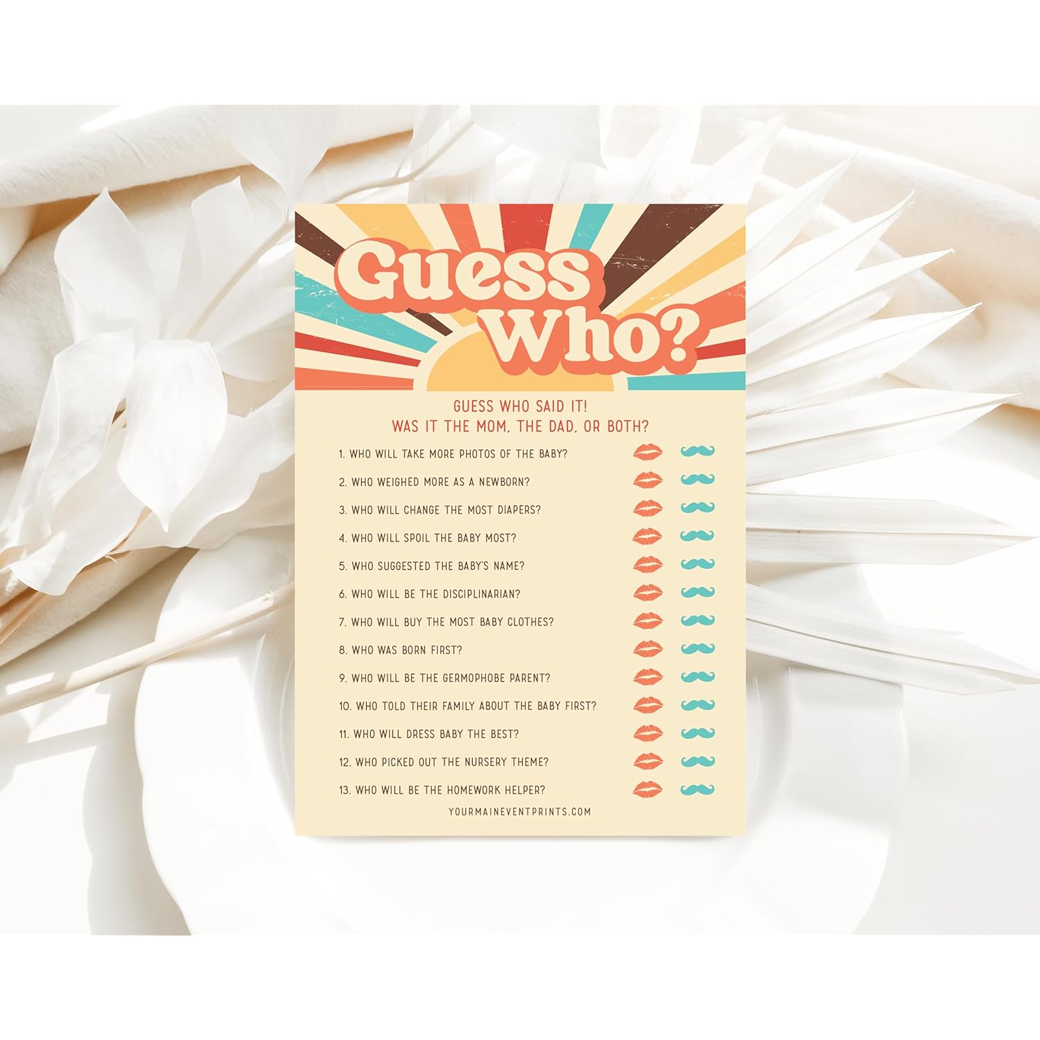 Here Comes The Son Baby Shower Games – 50 Pack Boy Baby Shower Activities, Retro Sunshine Theme, Includes Bingo And Guess Who