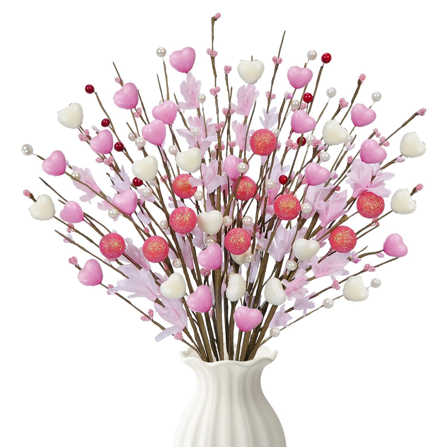 19.7 Inch Valentines Day Decorations 12Pcs Valentine Picks And Sprays Artificial Floral Stems With Pink Heart Shaped Berry For Home Table Centerpieces Wedding Anniversary Candlelight Dinner