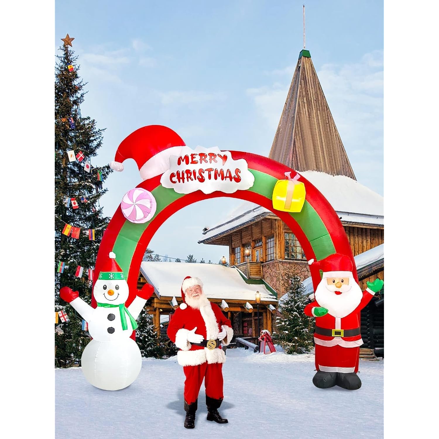 10 Ft Christmas Inflatable Santa Claus Snowman Rainbow Archway Decorations With Build-In Leds, Holiday Inflatables Decor