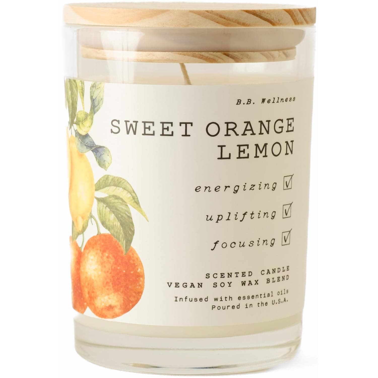 Leoben Co. | B.B. Wellness Scented Candle | Hand-Poured Vegan Soy Wax | Made In Small Batches | 40 Hours Burn Time | 9 Oz | Infused With Natural Essential Oils | (Sweet Ornage Lemon)