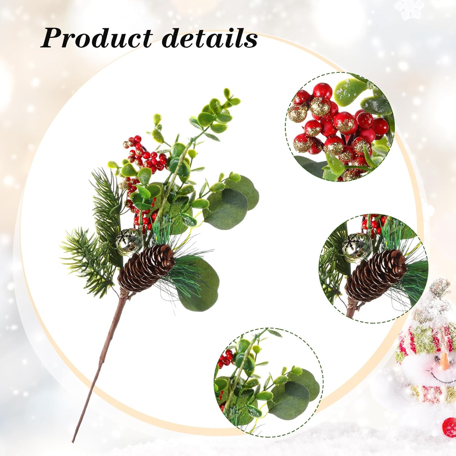 12 Pcs Artificial Christmas Picks Red Berry Pine Picks 12 Inch Berry Branches Holly Pine Flower Pick Berry Pine Cones For Christmas Crafts Winter Holiday Decoration