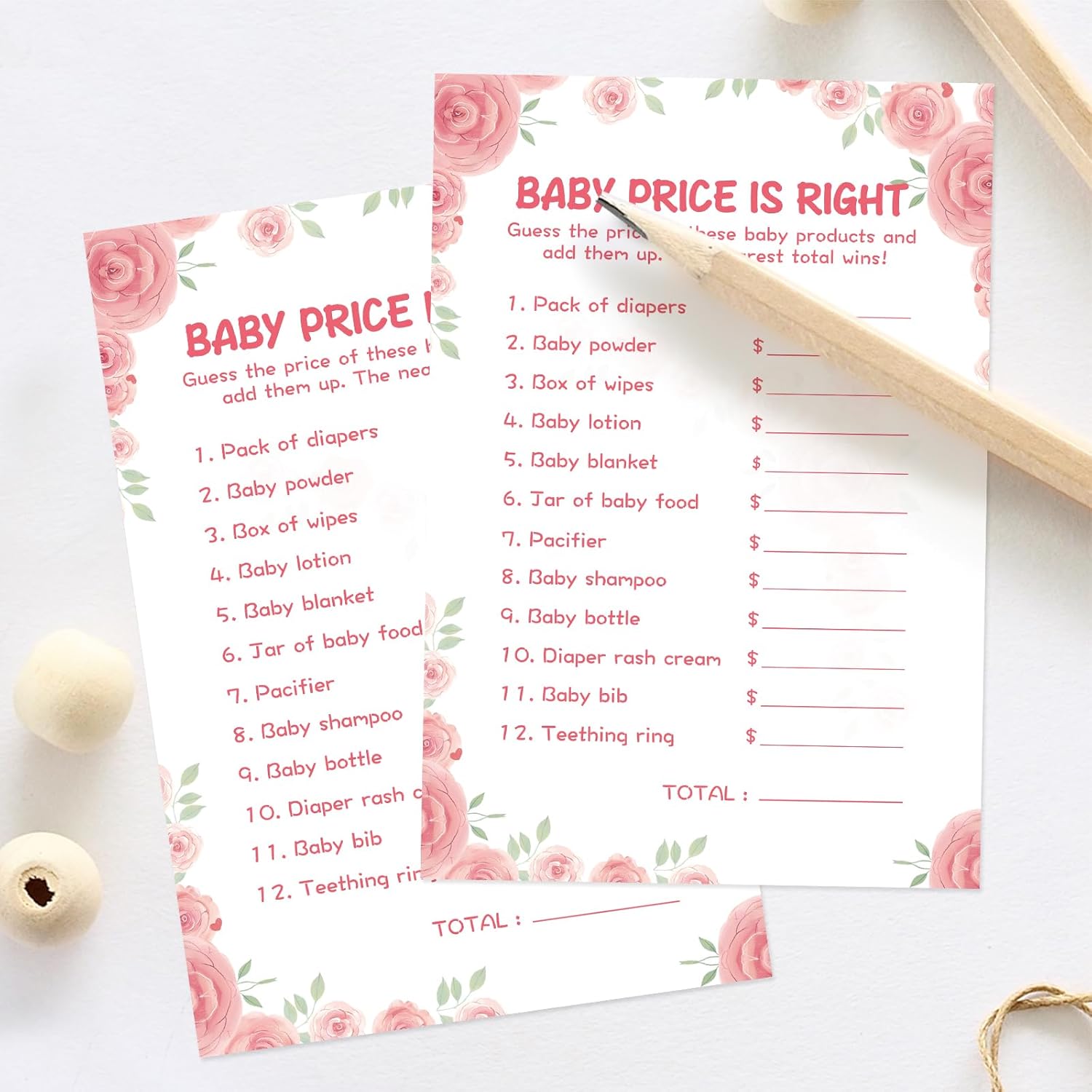 50 Baby Shower Games For Girl-Baby Price Is Right,Floral Theme, Thick Cardstock, Fun And Easy To Play