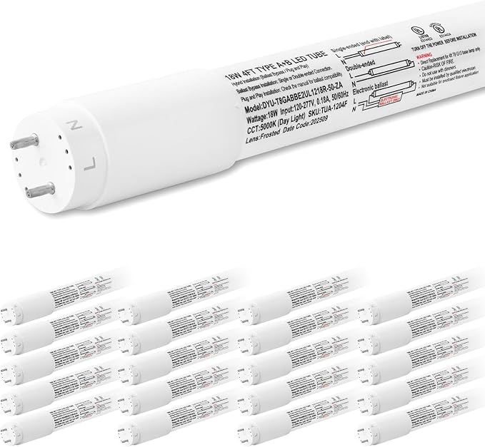 20 Pack 4FT T8 LED Hybrid Tubes 18W 2400LM 5000K Type A B G13 Fluorescent Replacement