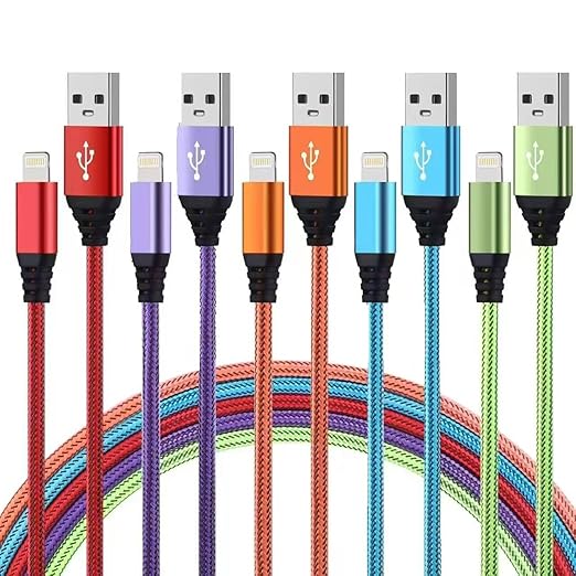 5 Pack 10FT Apple MFi Certified USB A to Lightning Cable Fast Charging Nylon Braided Cord for iPhone iPad