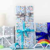 Reversible Baby Boy Wrapping Paper Blue Elephant With Gray Polk Dots Paper For Baby Shower Kids Birthday Party - 17Inch X 394Inch(33Feet)