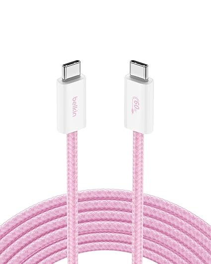 USB C to USB C Cable 9.9FT 60W Braided Fast Charging Cord for iPhone 17 Galaxy S25 Pixel 10 iPad Pro Pink