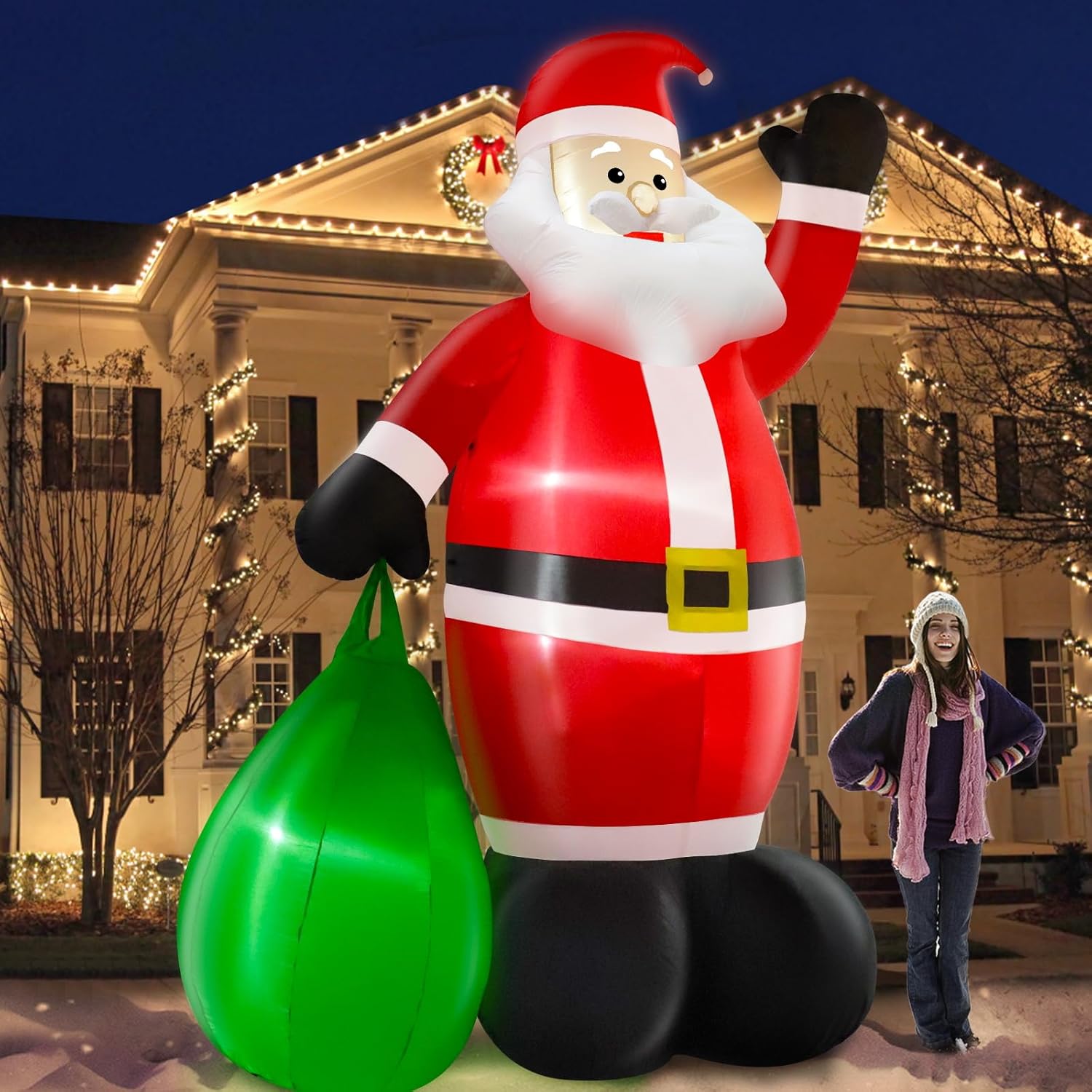 14 Feet Giant Christmas Inflatable Decorations Outdoor Santa Claus With Gift Bag Led Lighted Blow Up Yard Decor For Lawn