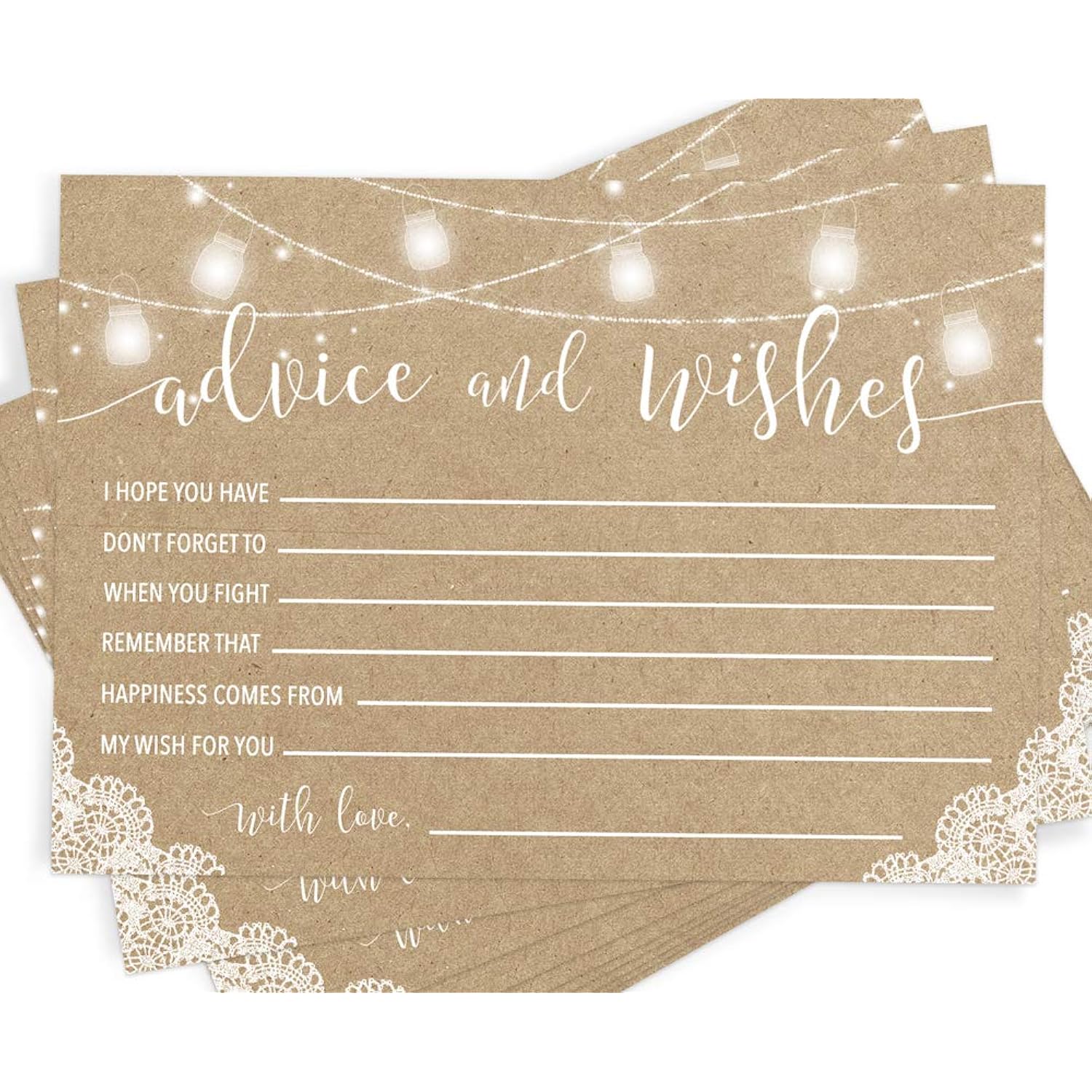 Advice And Wishes For The Mr And Mrs – Wedding Advice Cards For Bridal Shower, Games And Favors For Guests, Kraft Rustic Decor, 50 Cards