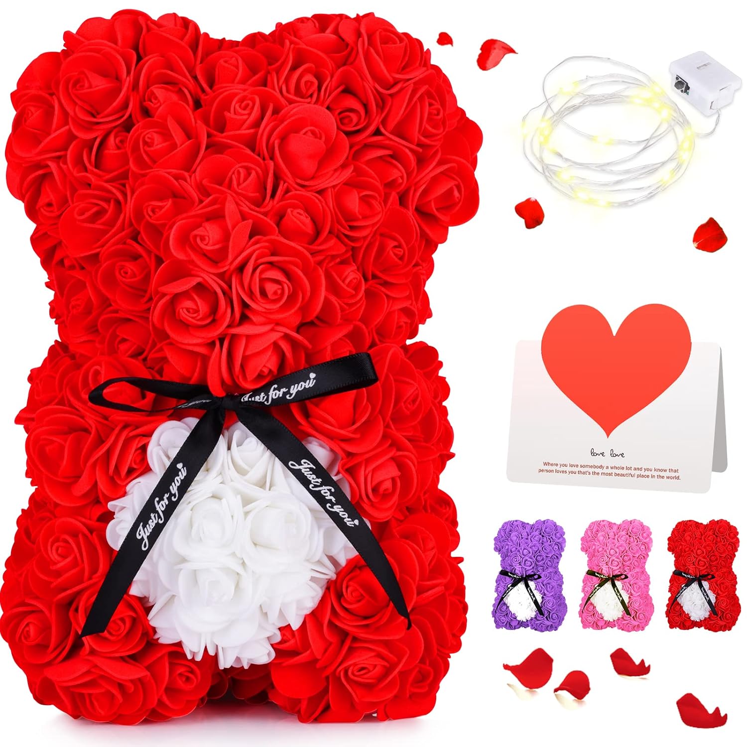 Rose Bear With Box, Artificial Flowers, Mothers Day Presents For Mom, Red