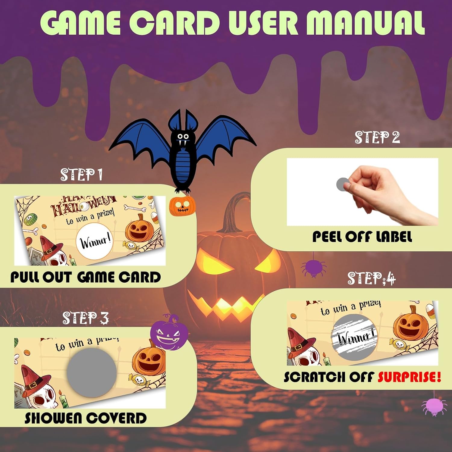 Spooky Halloween Party Games For Adults, Pumpkin Halloween Scratch Off Cards -50Pcs, Party Supplies For Small Business Favors - A05