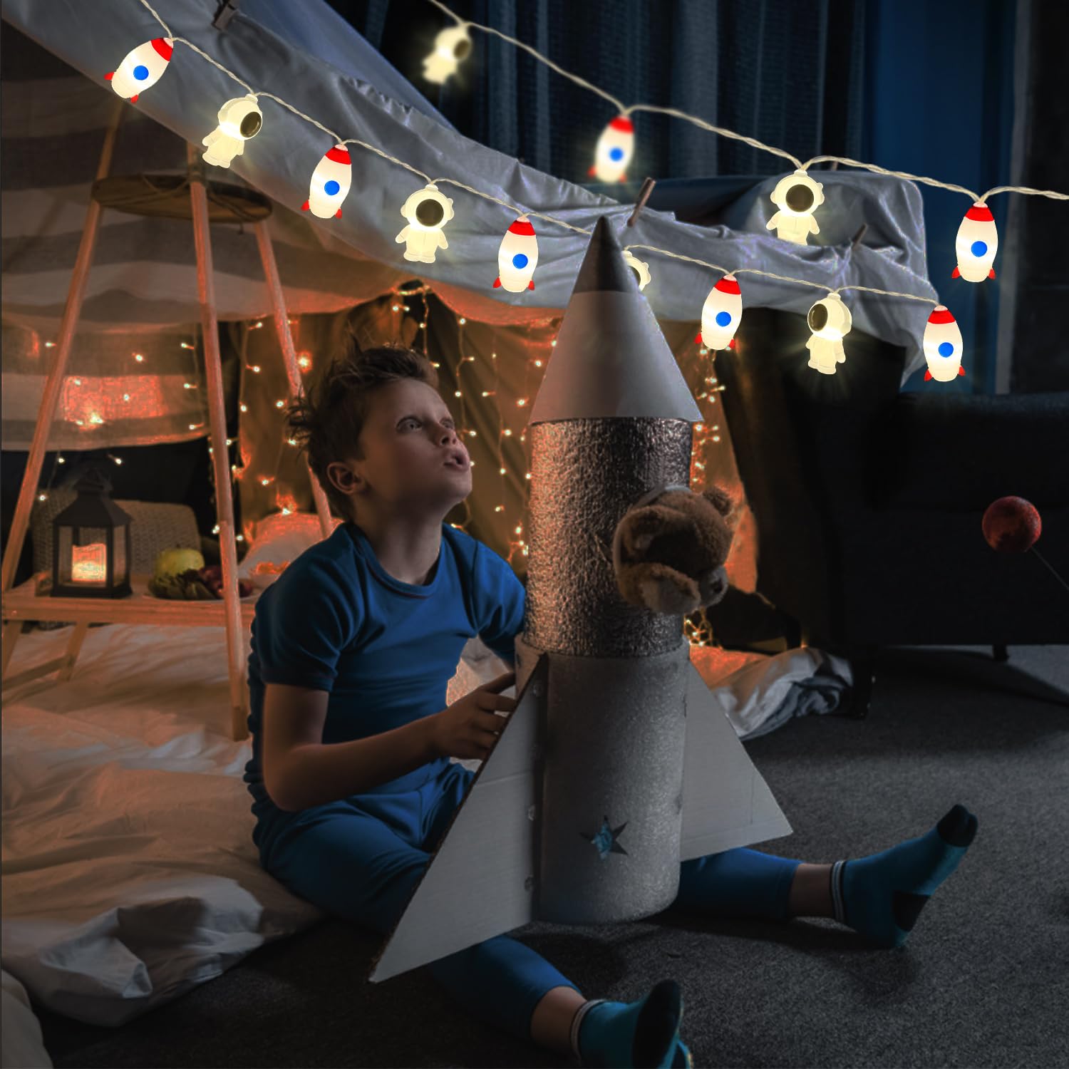 20 Led Space String Lights, Magical Rocket And Astronaut Decor | Usb&Battery Powered For Children'S/Kids' Rooms, Party,