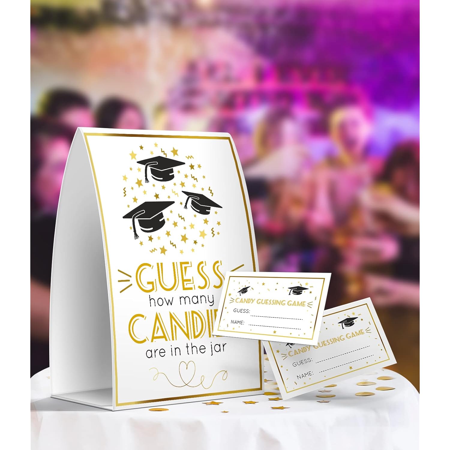 Graduation Party Game, How Many Candies Are In The Jar-1 Sign + 50 Cards, Graduation Decorations, Graduation Party Game, Grad Party Idea - 01