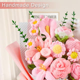Crochet Flower Bouquet, Completed Handmade Crochet Flowers, Lily Of The Valley, Roses, Tulips Mix Knitted Flowers Bouquet For Mother'S Day, Anniversaries, Graduation, Birthday (Pink)