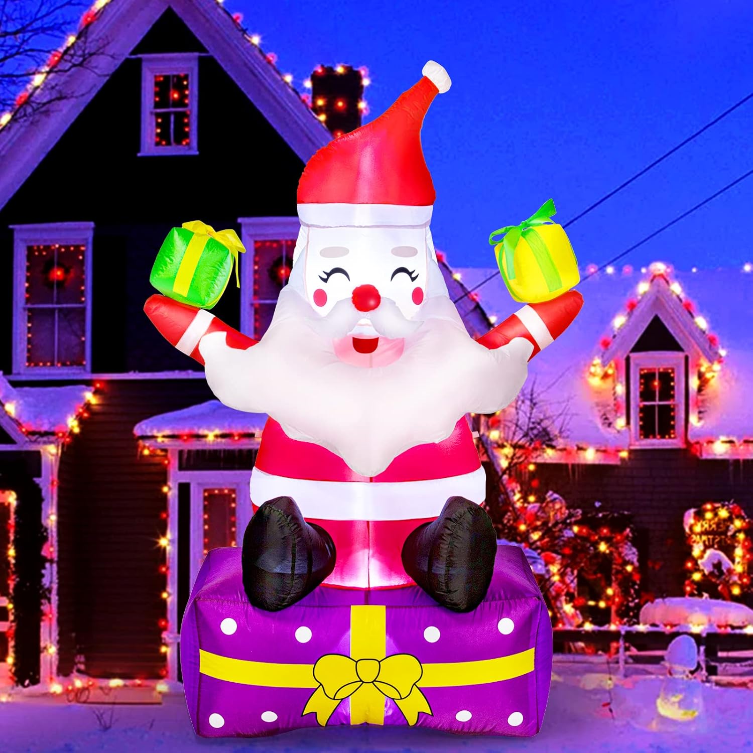 6 Ft Christmas Inflatable Outdoor Decorations - Inflatable Santa Claus With Gift Boxes - Xmas Santa Claus Blow Up Yard D