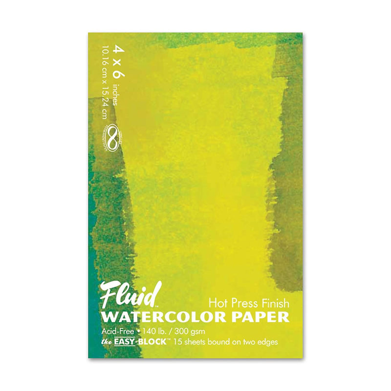 Fluid Watercolor Paper 850046 140Lb Hot Press 4 X 6 Block, 15 Sheets