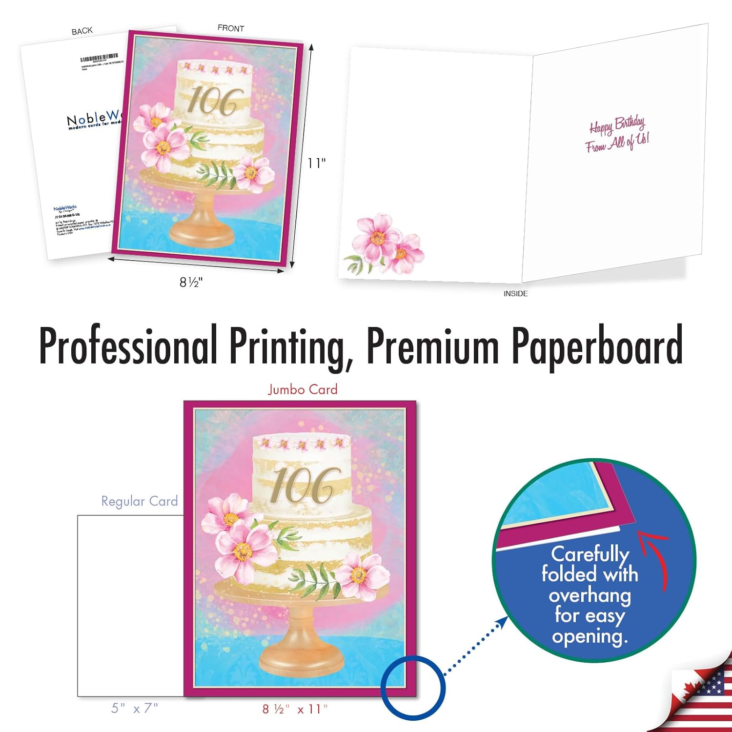 Jumbo 106Th Milestone Birthday Greeting Card From Us 8.5 X 11 Inch With Envelope (1 Pack) Big, Jumbo Number Cake 106 J10106Mbg-Us