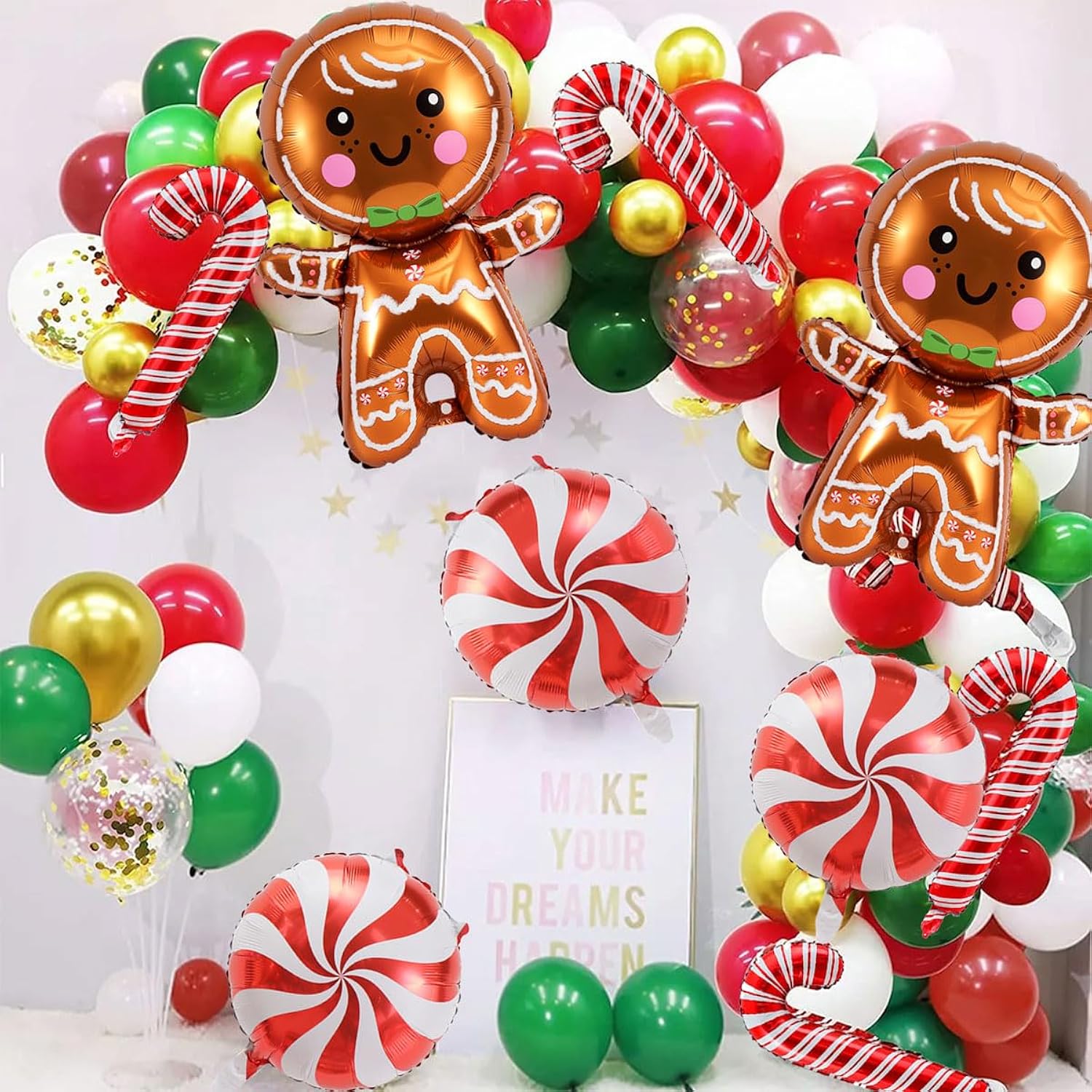 11Pcs Gingerbread Balloons Christmas Decorations - 32 Inch Gingerbread Foil Balloons - Red Candy Cane Balloon For Christmas Party Decorations - New Year Birthday Party Decor