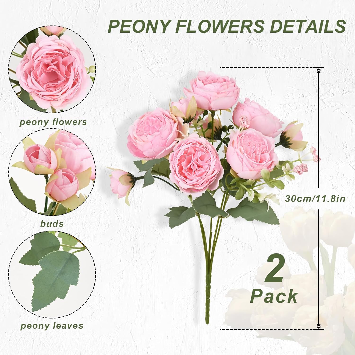 2 Packs Peonies Artificial Flowers, Light Pink Artificial Peonies, Silk Peonies Flowers Fake Peonies Artificial Flowers Peonies Bouquet For Centerpiece Table Wedding Party Home Decor