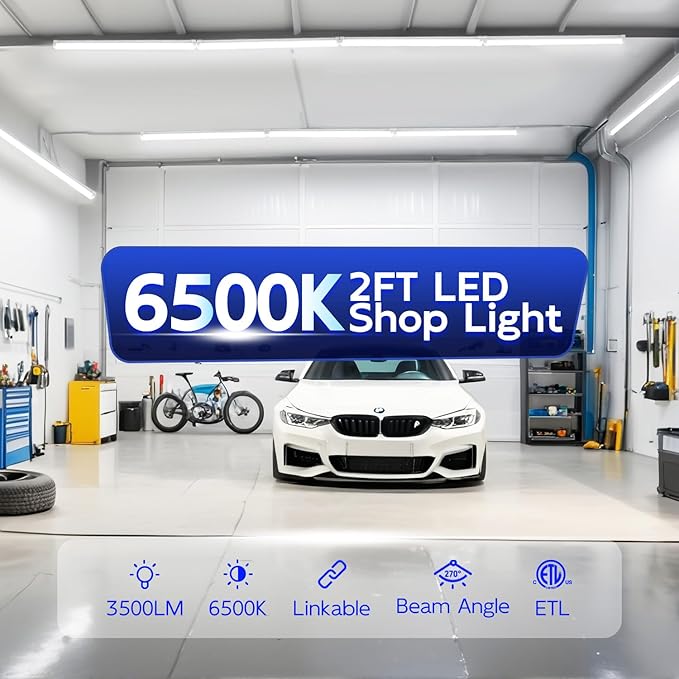 4 Pack 2FT LED Shop Lights 30W 3500LM 6500K V Shape Linkable Ceiling Fixtures with Switch