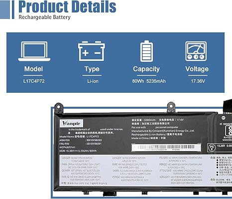 L17C4P72 1536V 80Wh Laptop Battery Replacement for Lenovo ThinkPad X1 Extreme P1
