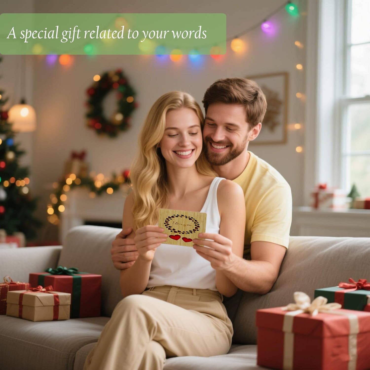 Wooden Gift Card I Love You Card Handmade Bamboo Wood Wedding Anniversary Greeting Cards Anniversary Funny Gifts For Her, Him, Husband, Wife, Boyfriend, Girlfriend(With Greeting Card Envelopes)