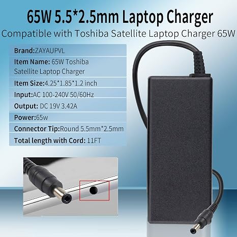 65W 19V 3.42A Laptop Charger Power Adapter Cord Compatible with Toshiba Satellite C55 C55T C655 Notebook