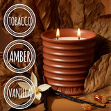 Tobacco, Vanilla & Amber Luxury Scented Candle - 8Oz Handmade Ceramic Jar Candle - 50Hr Clean Burn, 100% Non-Toxic Soy Wax, Aesthetic Home Decor Winter Gift For Men & Women - Oud & Sandalwood