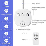 Remote Control Power Strip 3 Independent Outlets 3 USB Ports