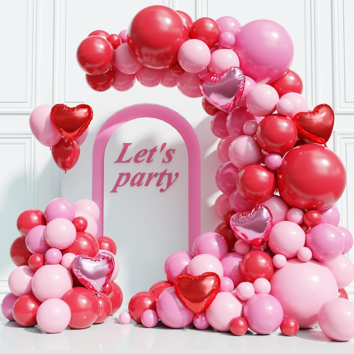 Red And Pink Valentine'S Day Balloons Arch Kit Garland, 131Pcs Pink And Red Balloons Arch Different Size For Girls Anniversary Birthday Wedding Valentines Day Decorations