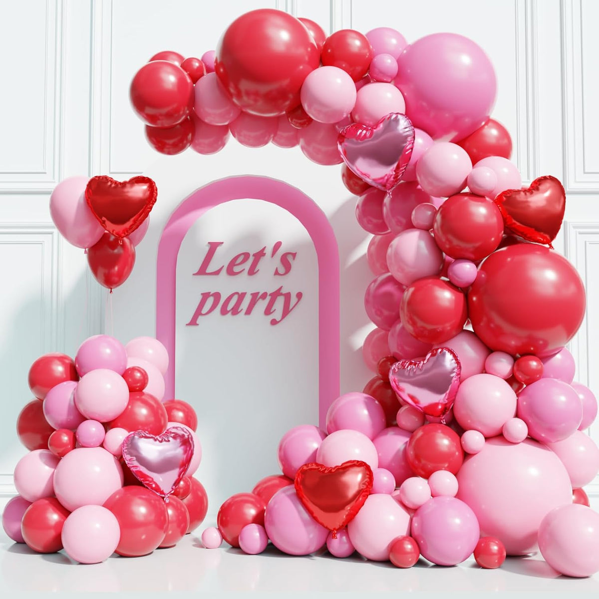 Red And Pink Valentine'S Day Balloons Arch Kit Garland, 131Pcs Pink And Red Balloons Arch Different Size For Girls Anniversary Birthday Wedding Valentines Day Decorations