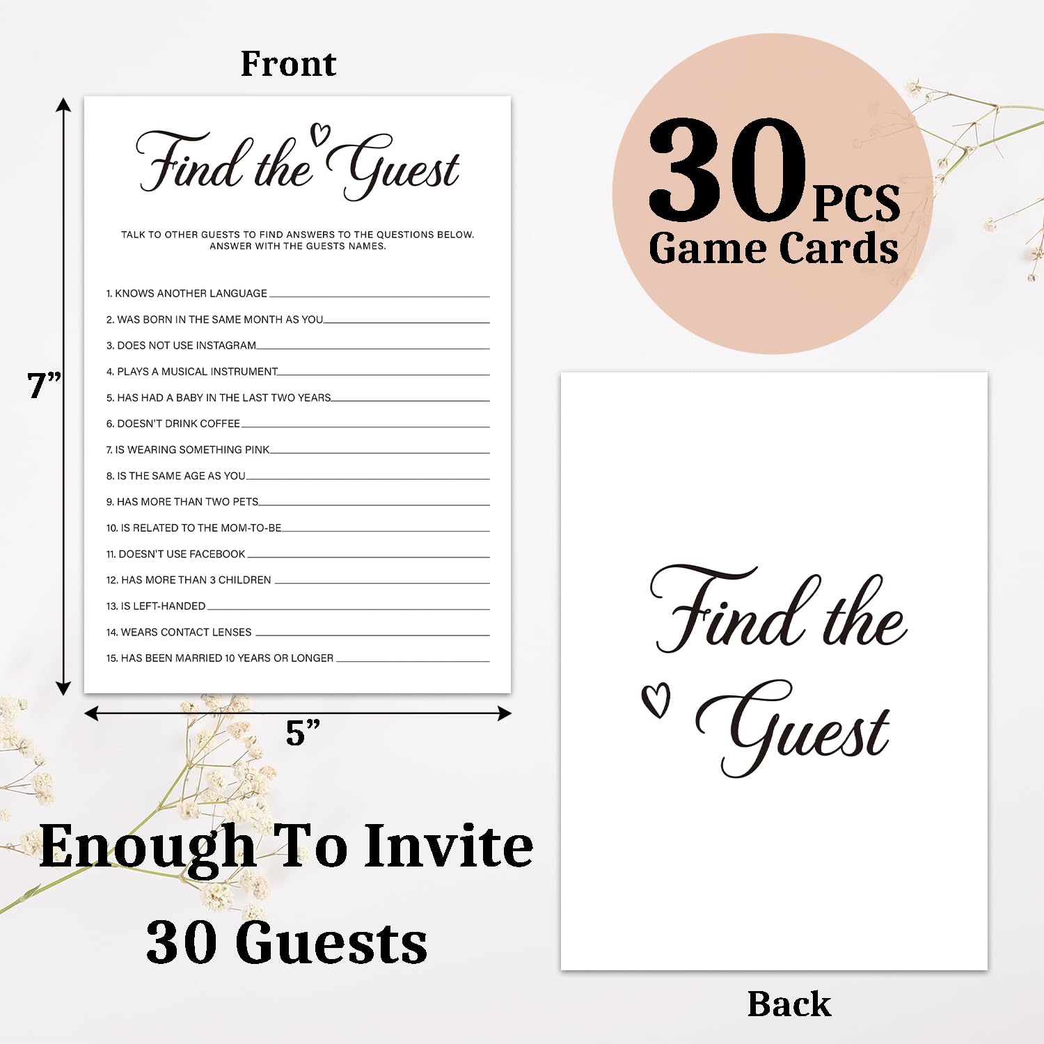 Find The Guest Baby Shower Game 30Pcs, Baby Shower Game Cards For Boy Girl, Gender Neutral Party Games Activities/Bb018