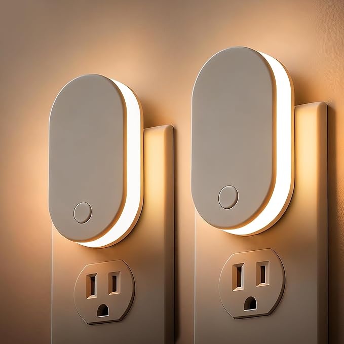 2 Pack Plug In LED Night Lights Dimmable Dusk to Dawn Sensor Soft White 3000K