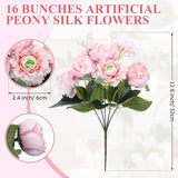 16 Bundles Artificial Peony Silk Flower Hydrangea Fake Peony Bouquet Elegant Faux Flowers With Stems For Wedding Table Centerpiece Party Home Diy Decoration(Light Pink)
