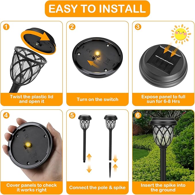 12 Pack Solar Garden Pathway Lights IP65 Waterproof Warm White Landscape Lights