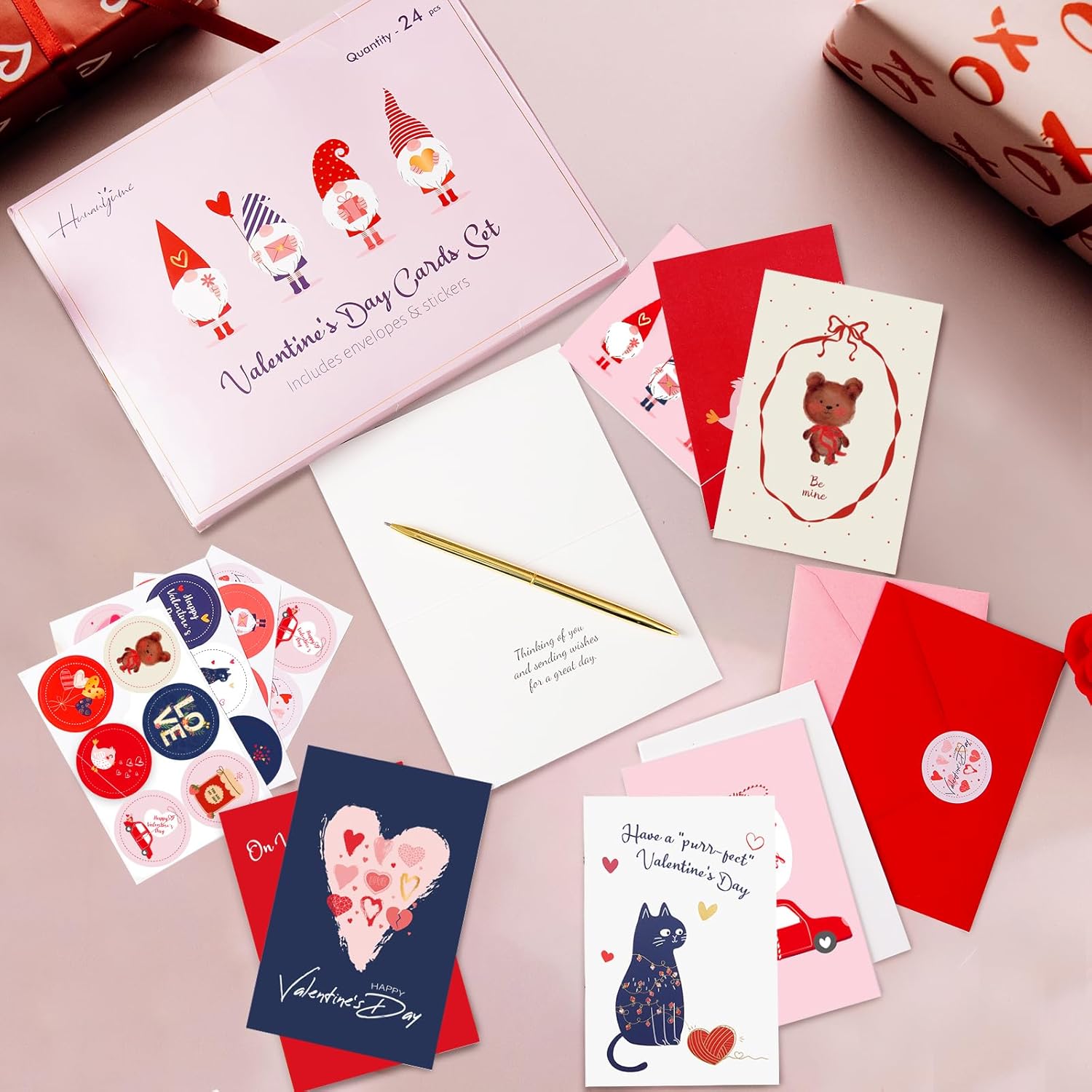 24 Valentine Cards For Adults & Kids With Envelopes And Matching Stickers, 12 Designs Gold Foil Assorted Valentines Day Gift Cards With Printed Message, Love Cards For Family, Friends & Loved Ones(4×6 In)