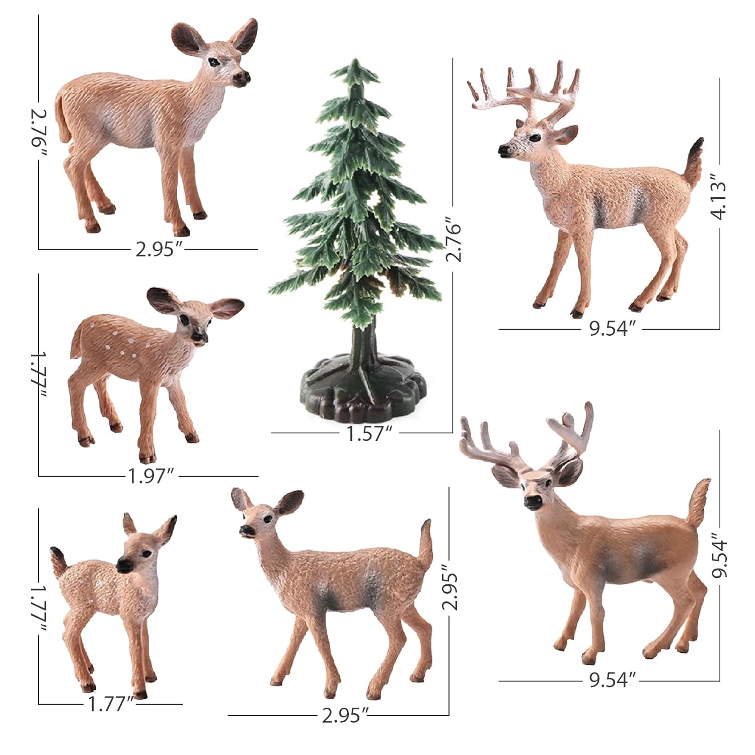 16Pcs Deer Figurines Model Trees Kit, Plastic Woodland Animals Toys, Miniature Wild Forest Animal Figures For Christmas Decoration Cake Toppers Party Favors