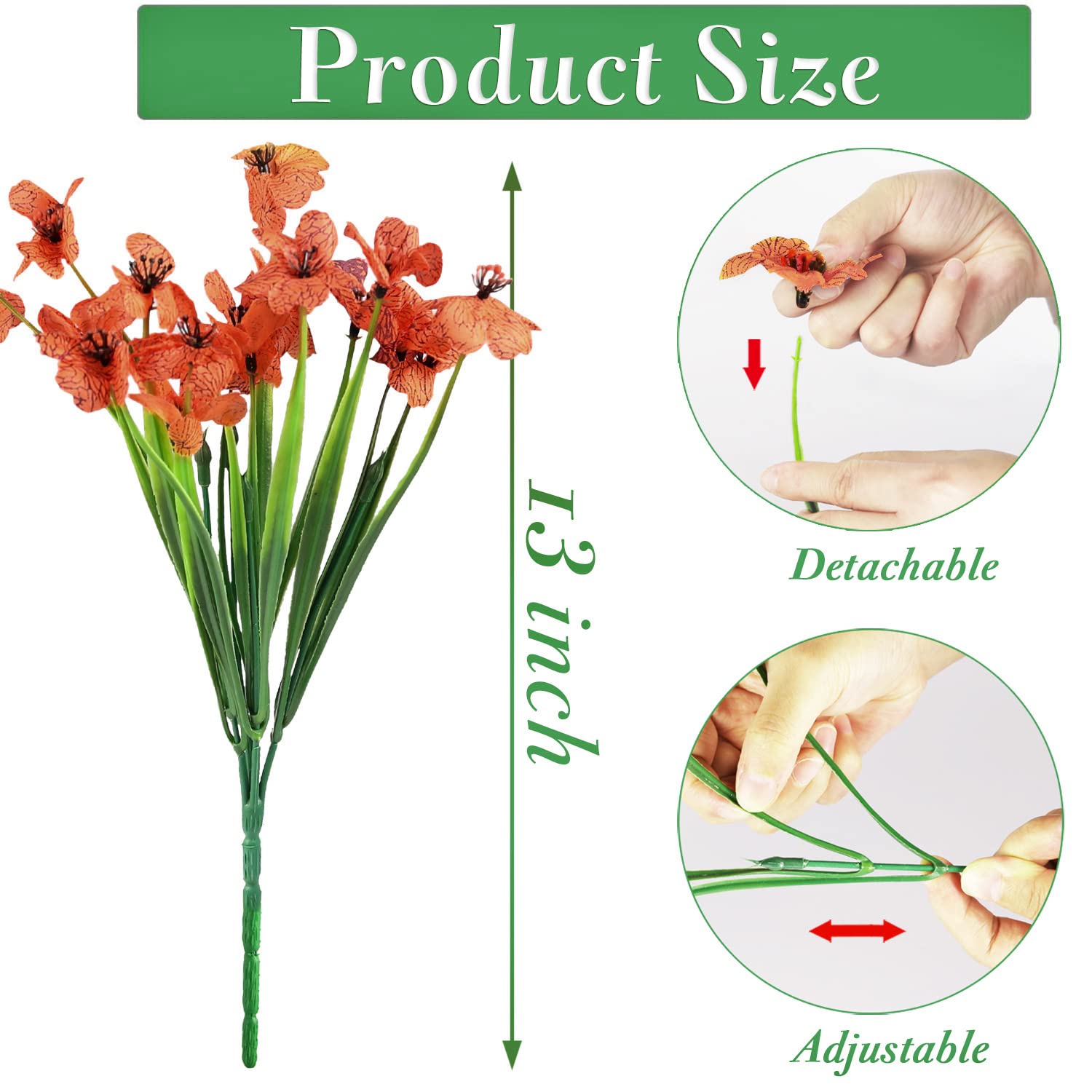 20 Bundles Artificial Flowers Outdoor Uv Resistant Fake Flowers No Fade For Patio Porch Window Box Home Wedding Farmhouse Decor (Orange)